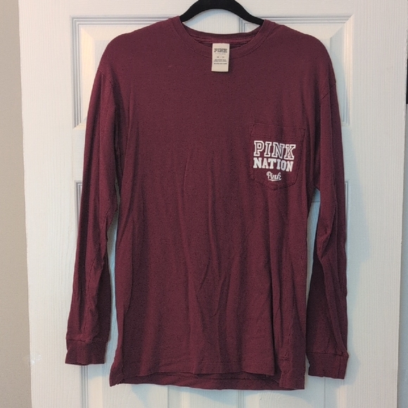 PINK Victoria's Secret Tops - PINK Victoria's Secret Burgundy Long Sleeve Tee